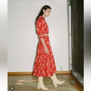 Sea NY Alessia Tiered Floral Print Cotton Midi Skirt In Red